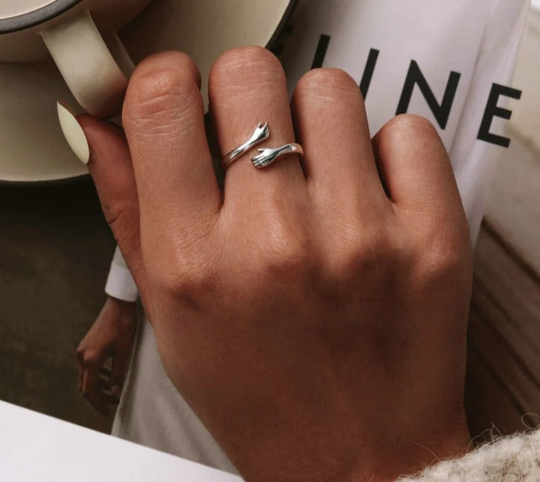 Bague Femme Style Moderne Ajustable Mains Enlacées Idée Cadeau Symbolique - Image 6