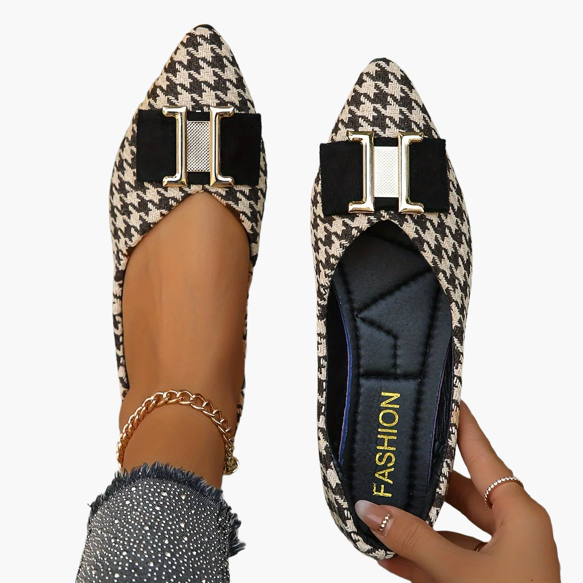 Ballerines femme à motif pied-de-poule chic et élégantes pour le quotidien - Image 10