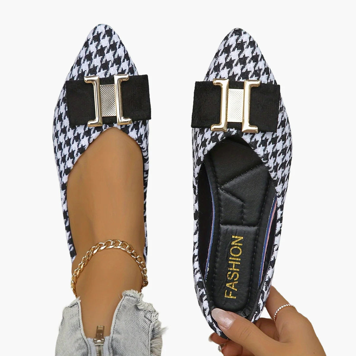 Ballerines femme à motif pied-de-poule chic et élégantes pour le quotidien - Image 11