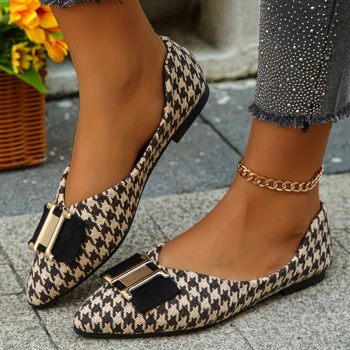 Ballerines femme à motif pied-de-poule chic et élégantes pour le quotidien - Image 2