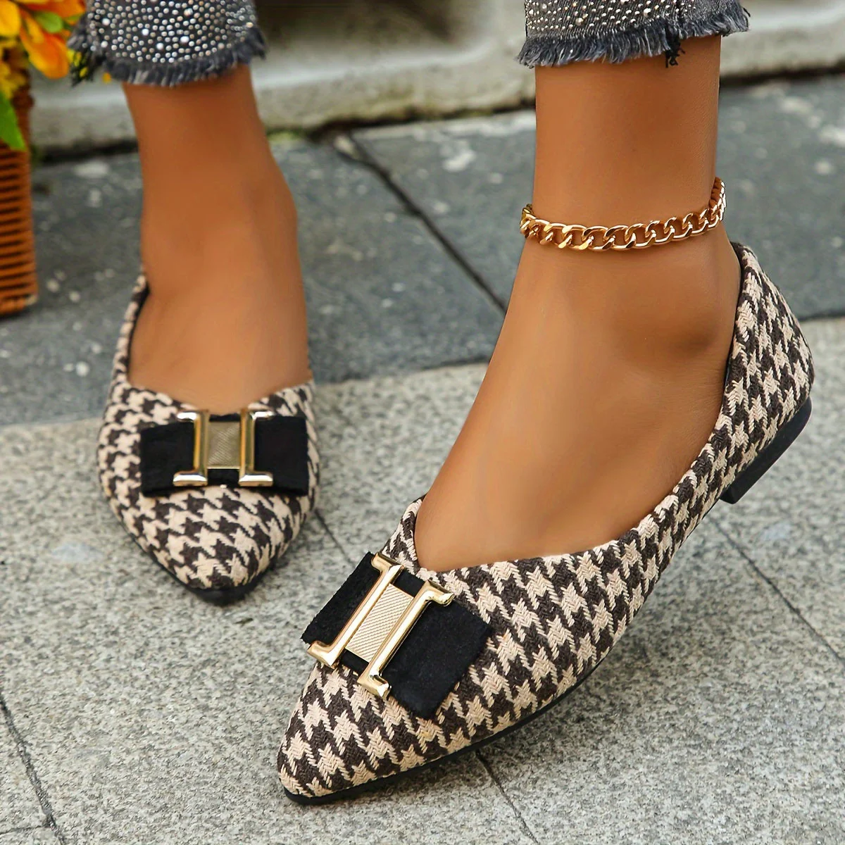 Ballerines femme à motif pied-de-poule chic et élégantes pour le quotidien - Image 4