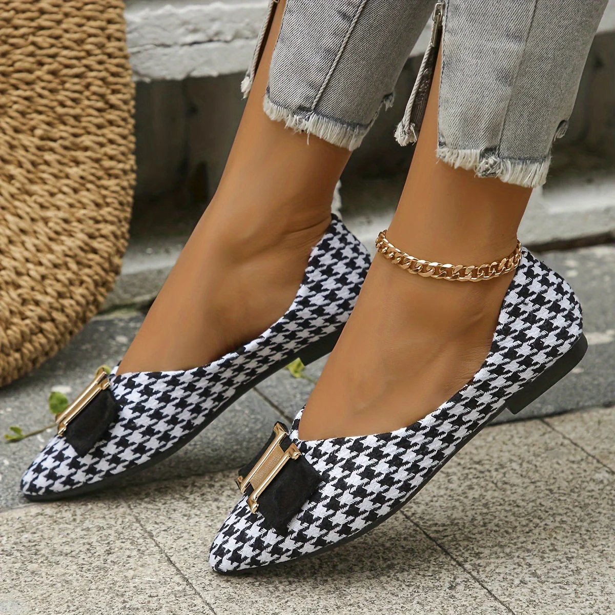 Ballerines femme à motif pied-de-poule chic et élégantes pour le quotidien - Image 5