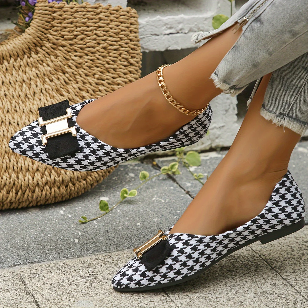 Ballerines femme à motif pied-de-poule chic et élégantes pour le quotidien - Image 8