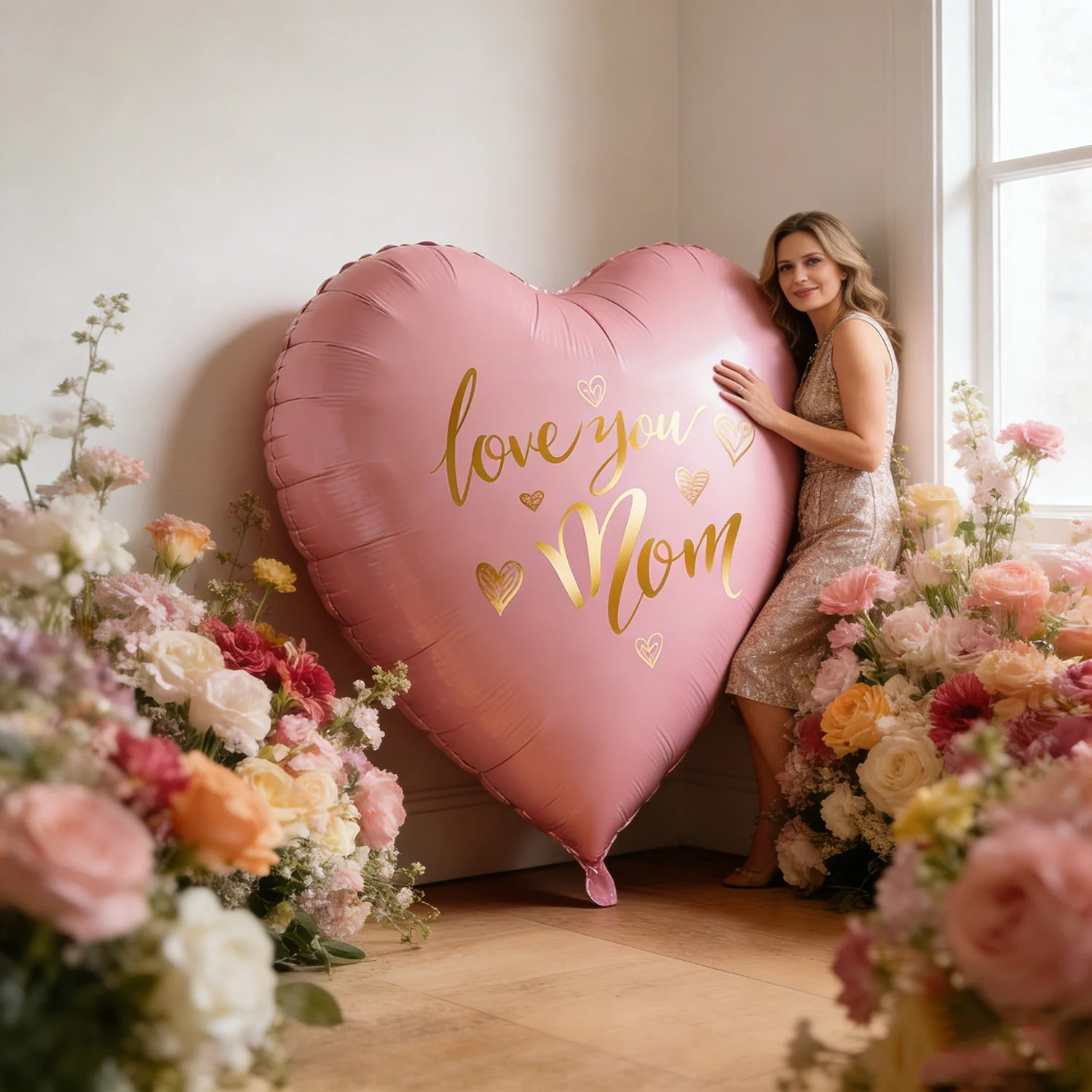 Ballon géant en forme de cœur avec message 'Love You Mom' – Décoration élégante pour la fête des mères, femme - Image 2