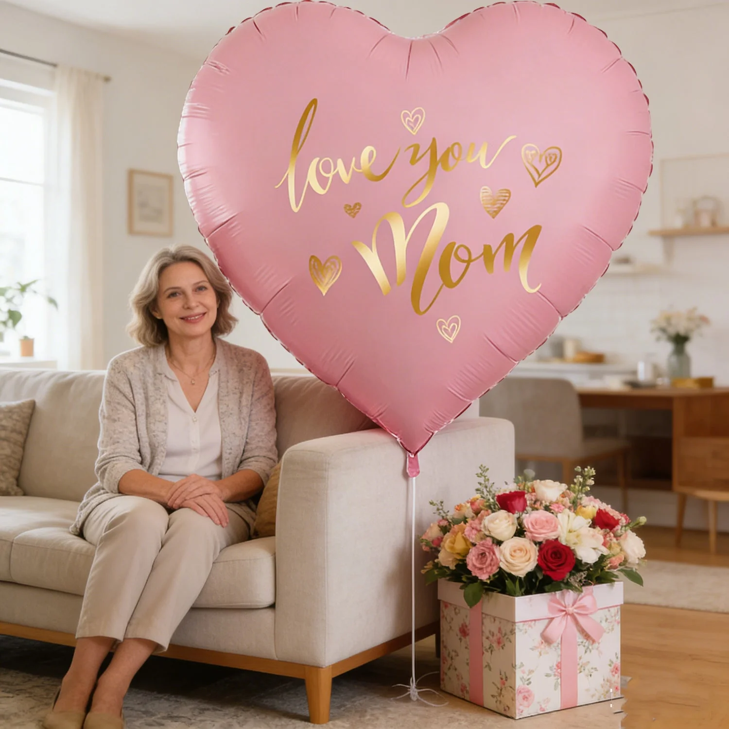Ballon géant en forme de cœur avec message 'Love You Mom' – Décoration élégante pour la fête des mères, femme - Image 3