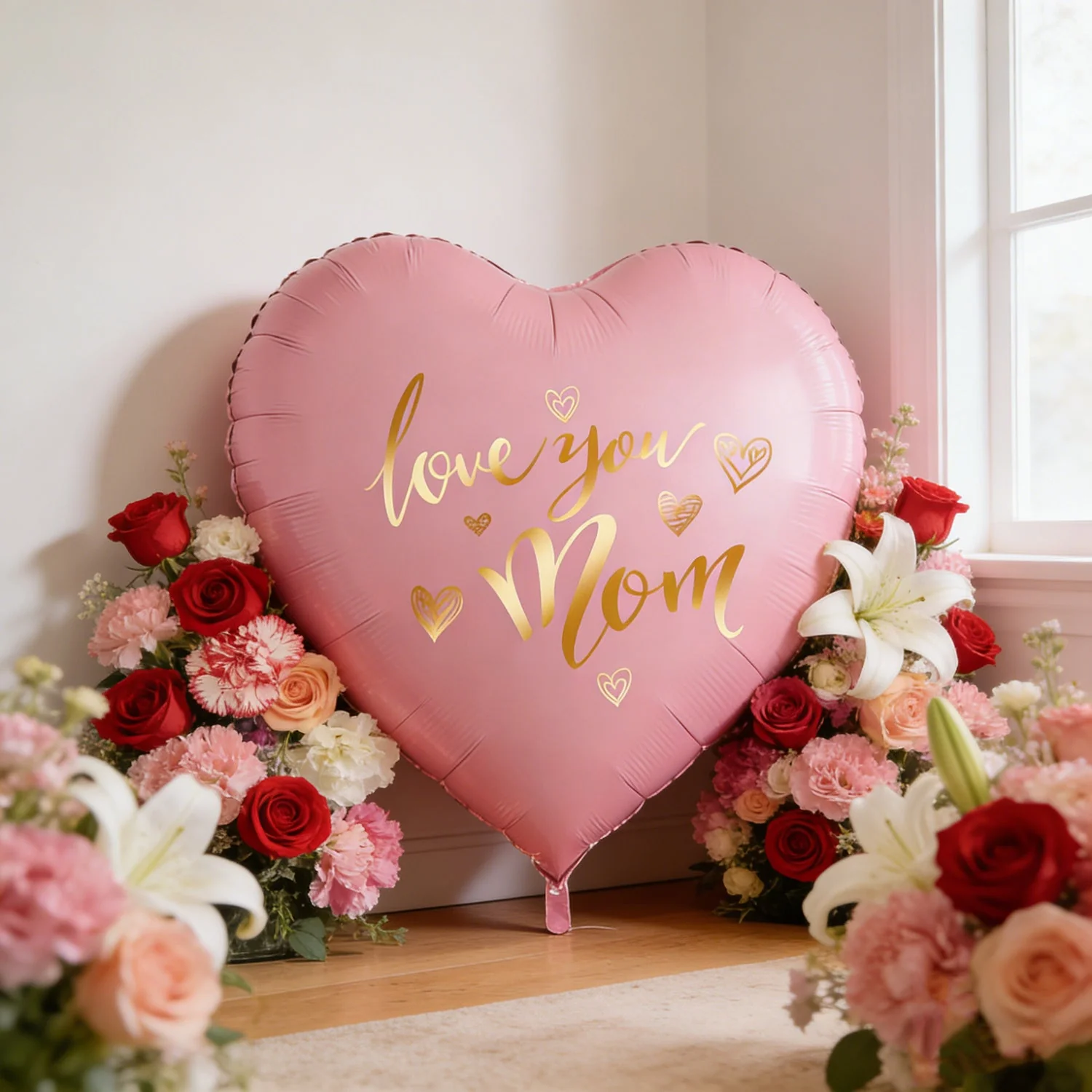 Ballon géant en forme de cœur avec message 'Love You Mom' – Décoration élégante pour la fête des mères, femme - Image 5