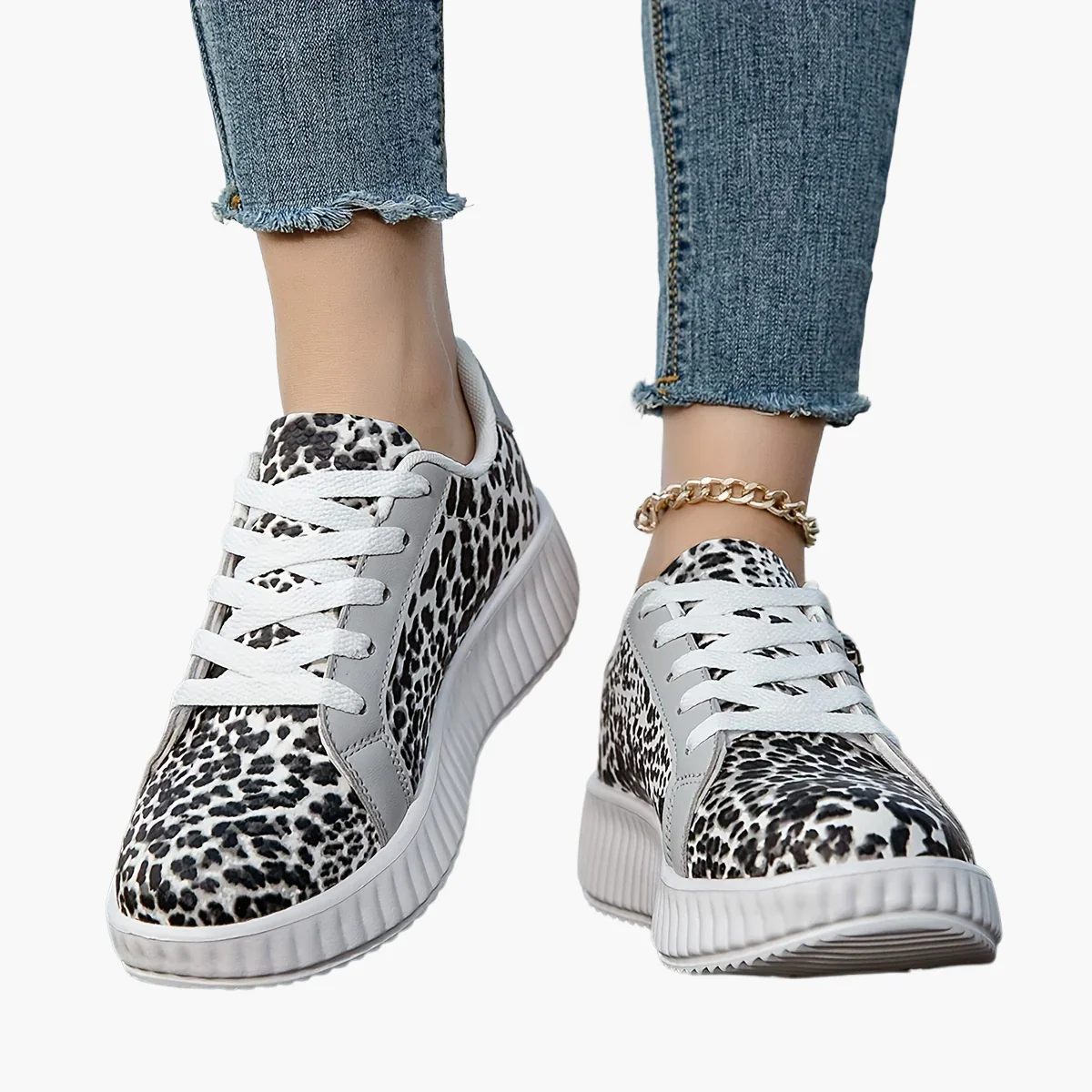 Baskets Femme Léopard Mode à Lacets avec Plateforme et Fermeture Éclair - Style Urbain Décontracté - Image 12