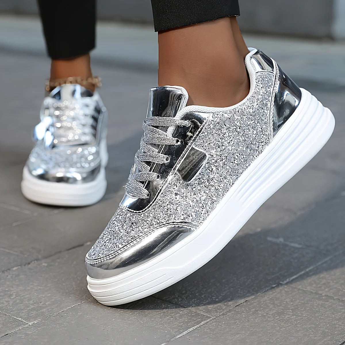 Baskets Femme Style Moderne à Paillettes Brillantes pour Look Tendance et Urbain - Image 5
