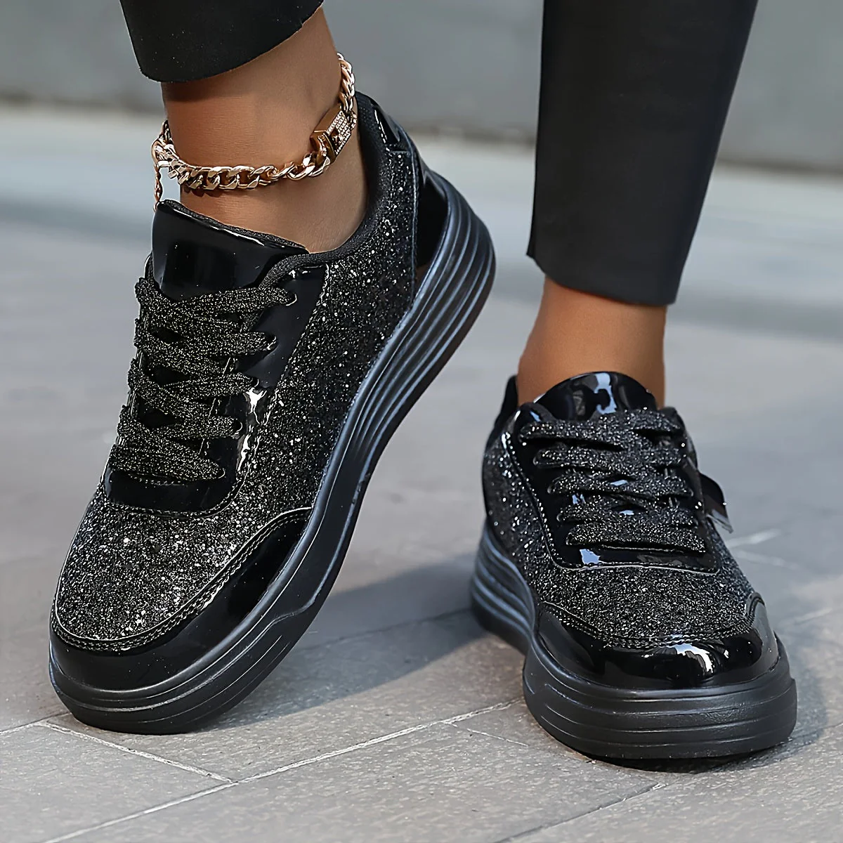 Baskets Femme Style Moderne à Paillettes Brillantes pour Look Tendance et Urbain - Image 6