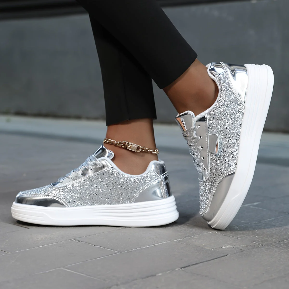 Baskets Femme Style Moderne à Paillettes Brillantes pour Look Tendance et Urbain - Image 9