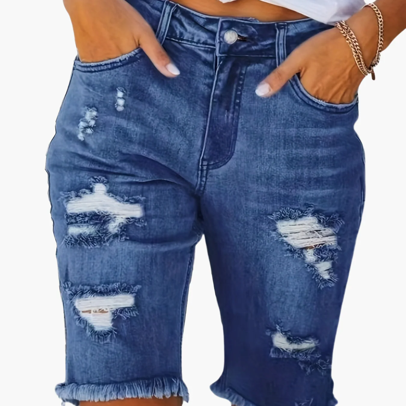 Bermuda décontracté déchiré pour femme – Style urbain tendance été - Image 11