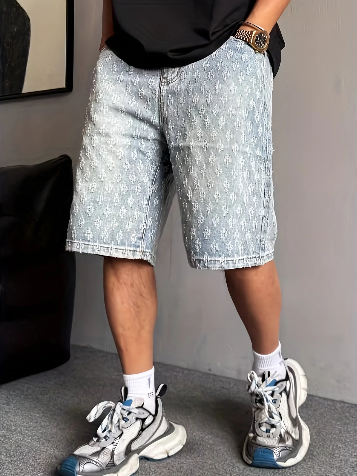 Bermuda homme style streetwear motif brodé – Short décontracté tendance urbain - Image 4
