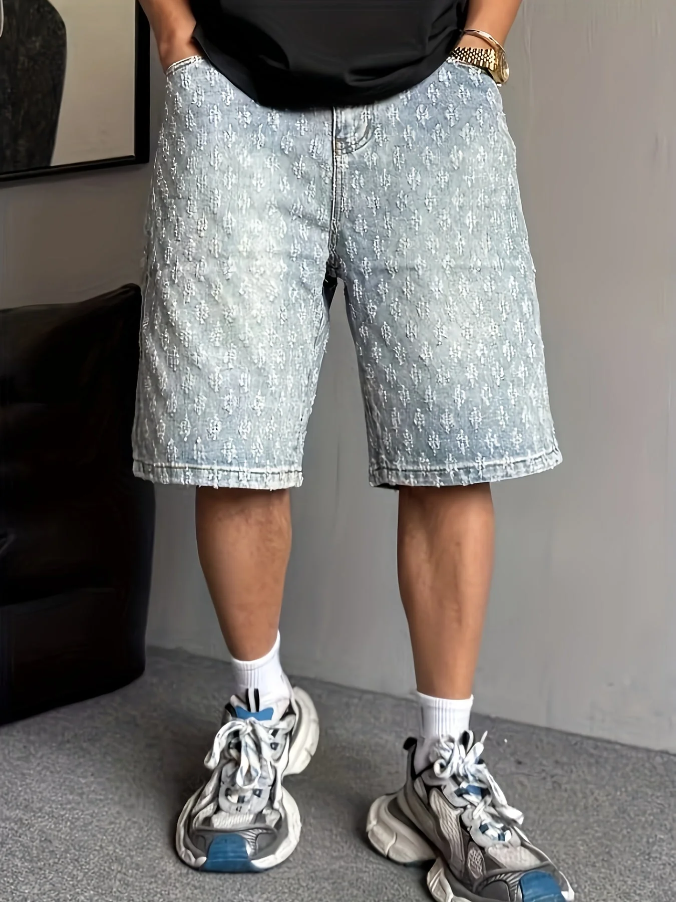Bermuda homme style streetwear motif brodé – Short décontracté tendance urbain - Image 5