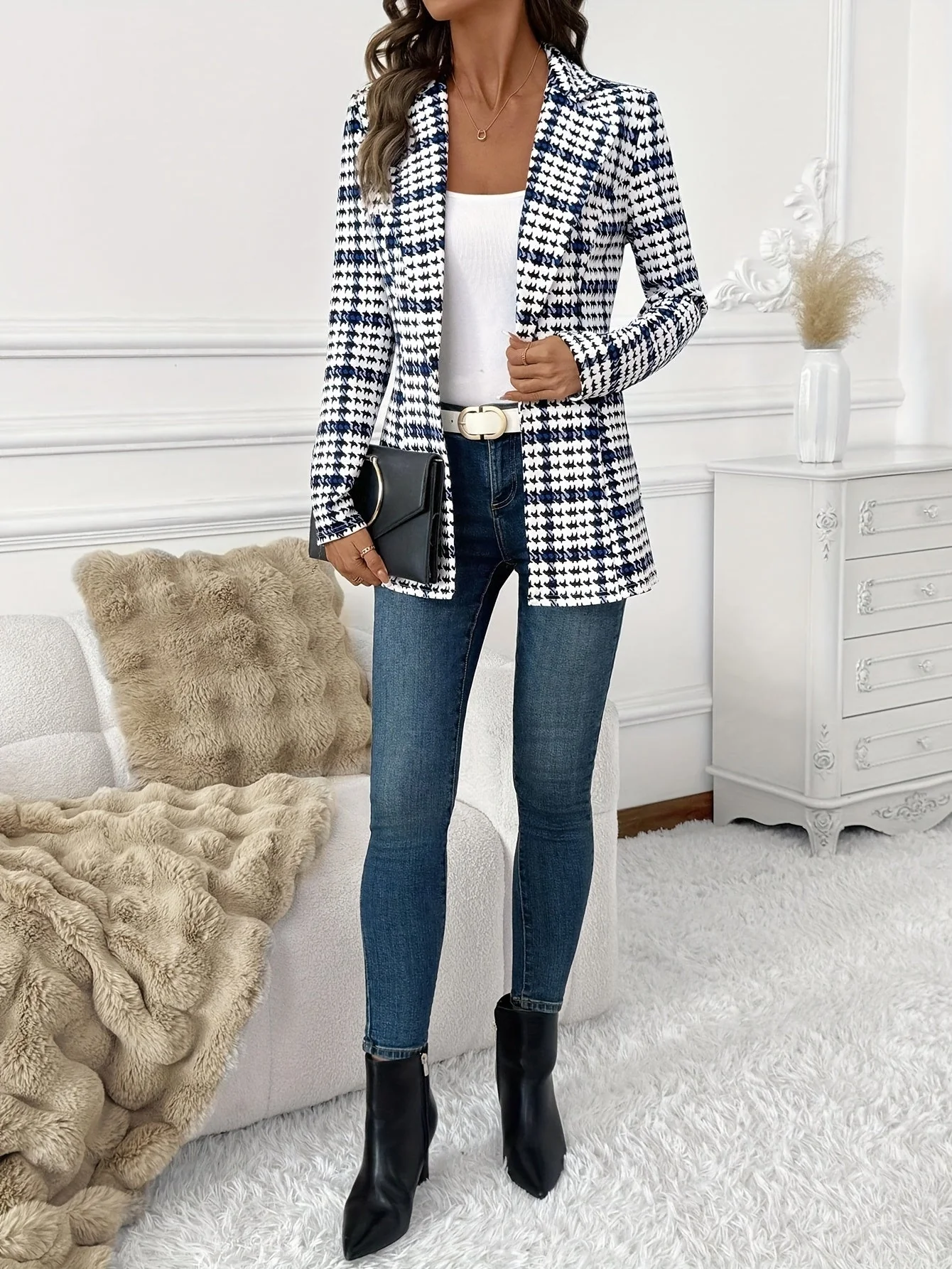 Blazer femme élégant à carreaux style bureau pour le printemps - Image 3