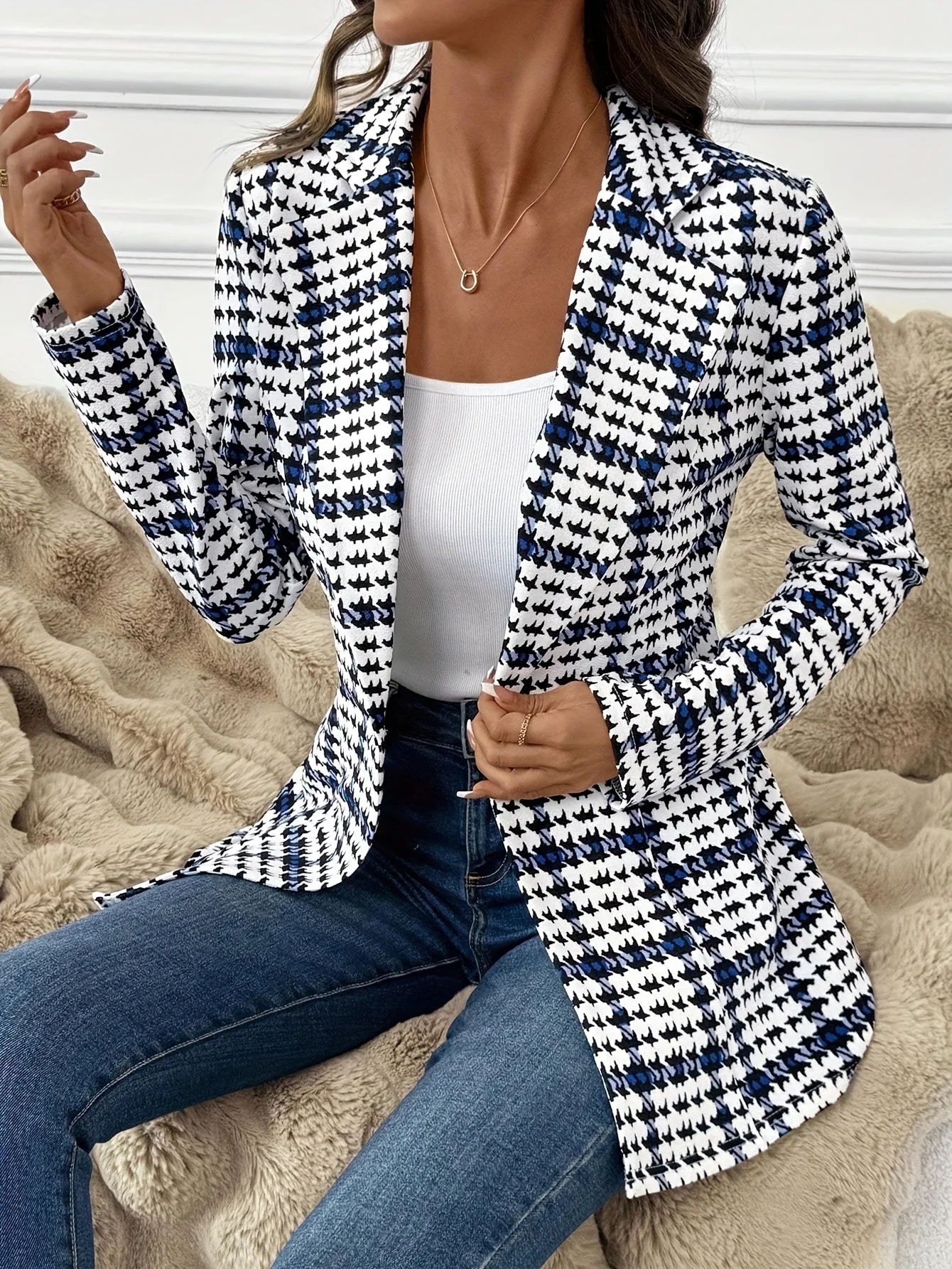 Blazer femme élégant à carreaux style bureau pour le printemps - Image 4
