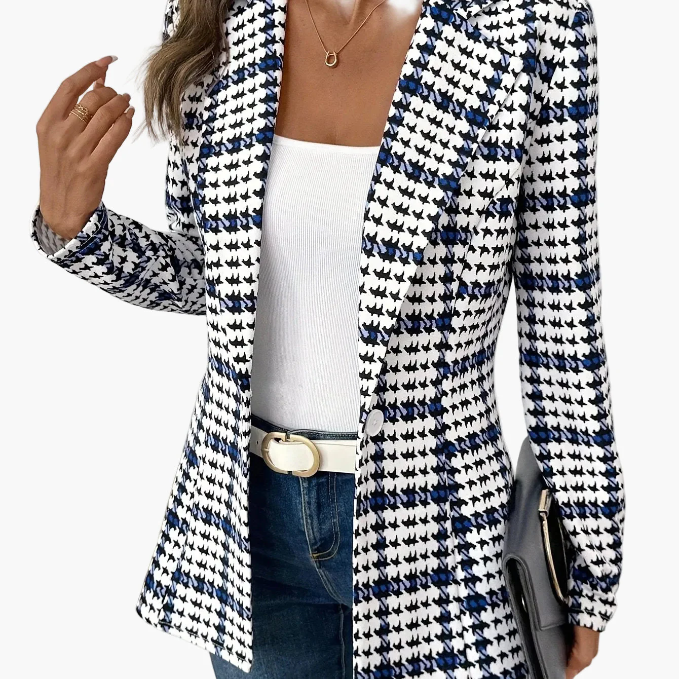 Blazer femme élégant à carreaux style bureau pour le printemps - Image 6
