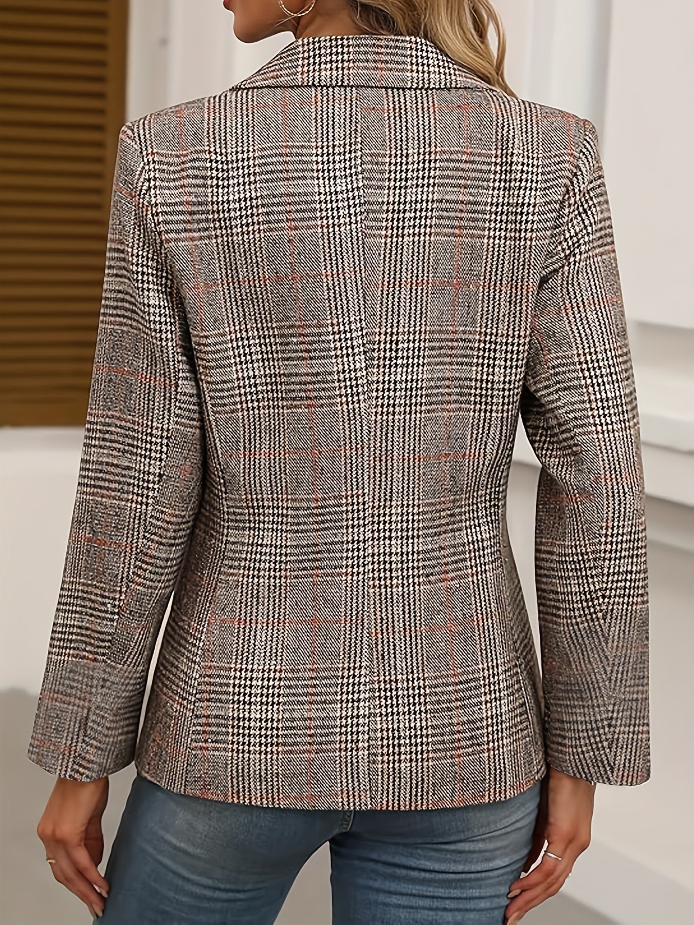 Blazer femme style décontracté à carreaux pour bureau et sorties - Image 3