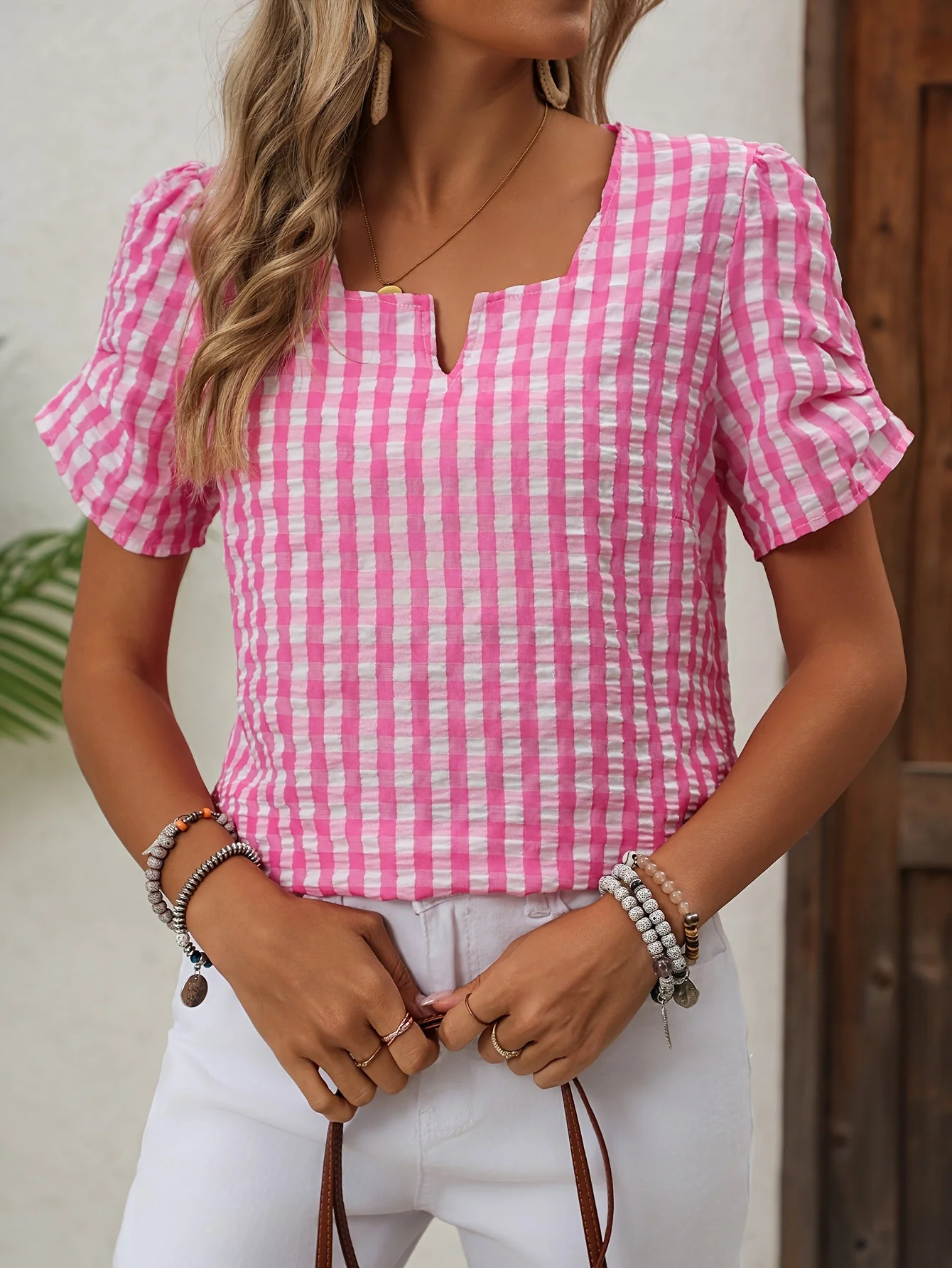 Blouse à carreaux vichy style élégant pour femme - idéale pour le printemps et l'été - Image 10