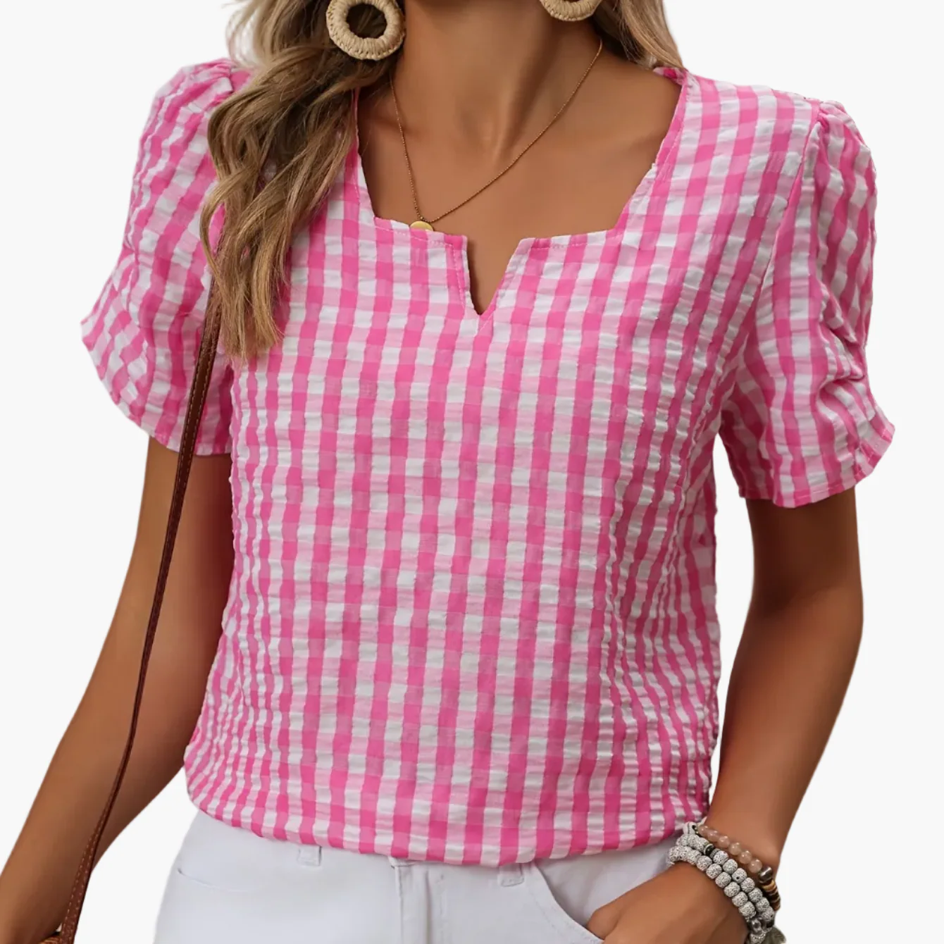 Blouse à carreaux vichy style élégant pour femme - idéale pour le printemps et l'été - Image 11