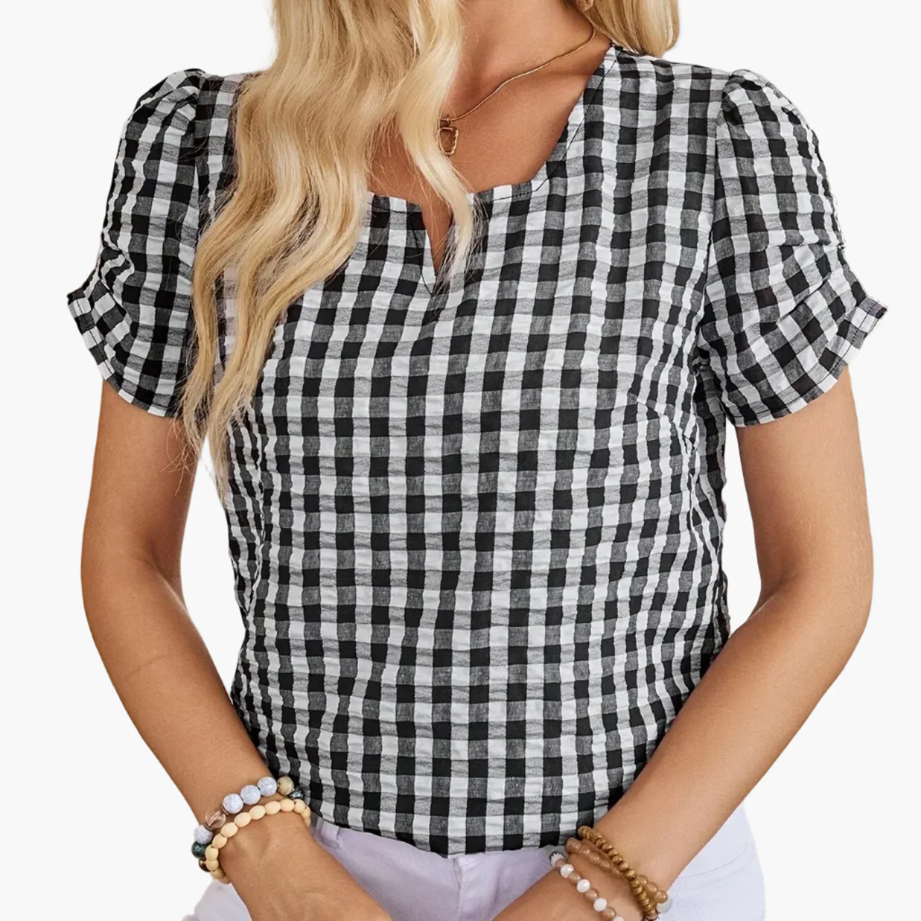 Blouse à carreaux vichy style élégant pour femme - idéale pour le printemps et l'été - Image 12