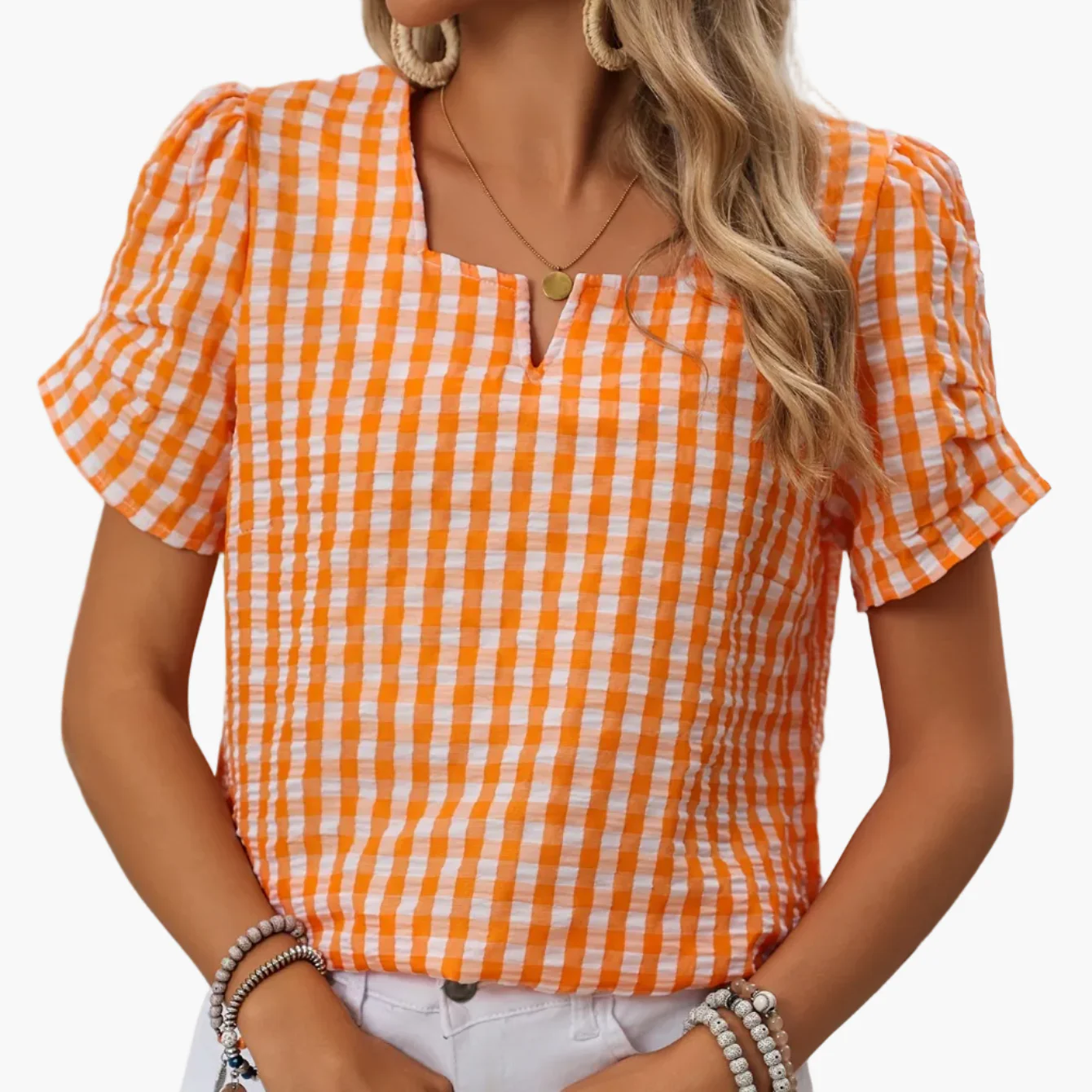 Blouse à carreaux vichy style élégant pour femme - idéale pour le printemps et l'été - Image 13
