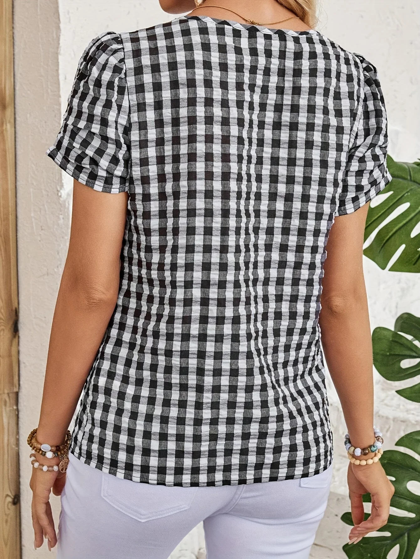 Blouse à carreaux vichy style élégant pour femme - idéale pour le printemps et l'été - Image 5