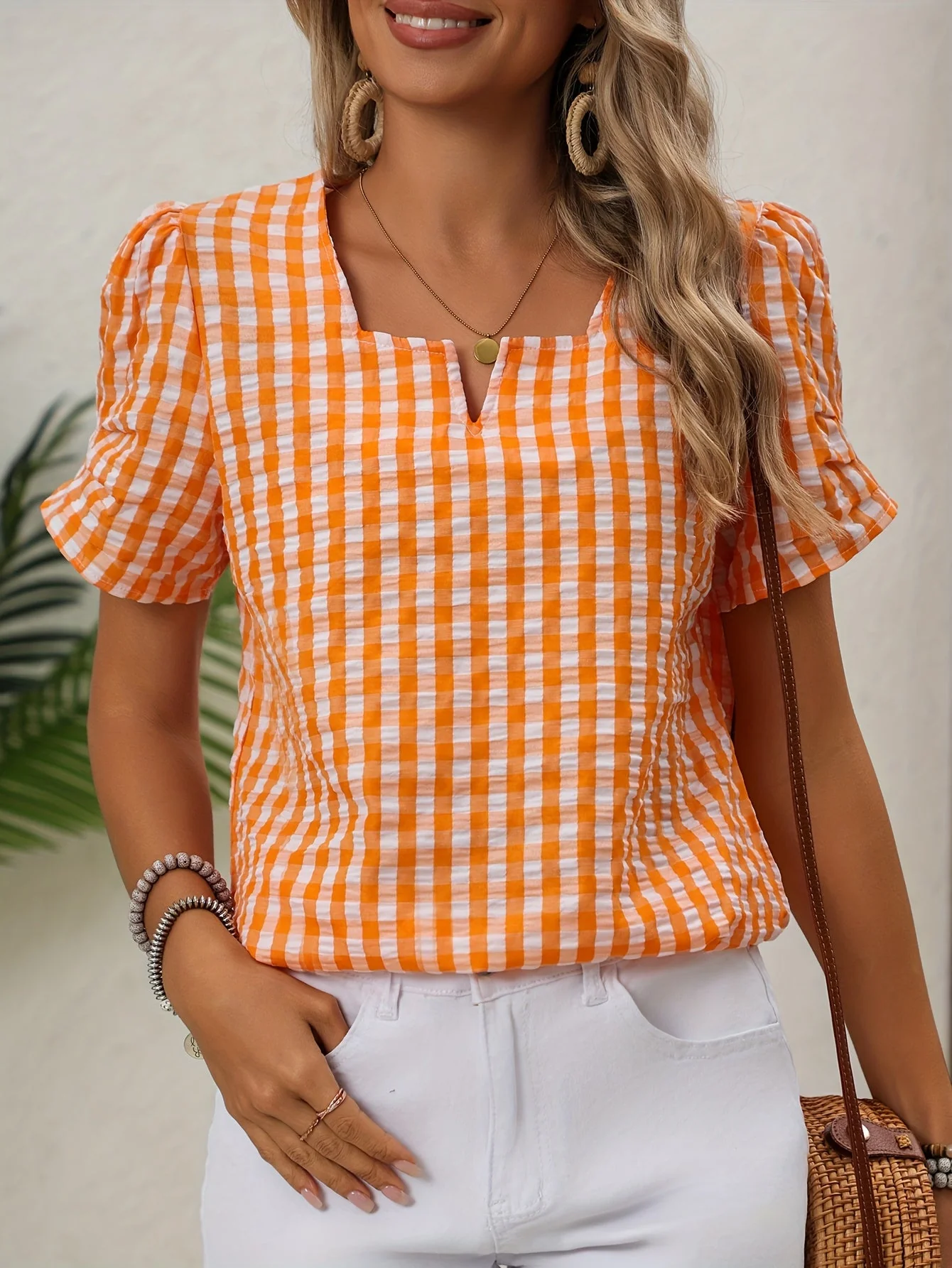 Blouse à carreaux vichy style élégant pour femme - idéale pour le printemps et l'été - Image 6