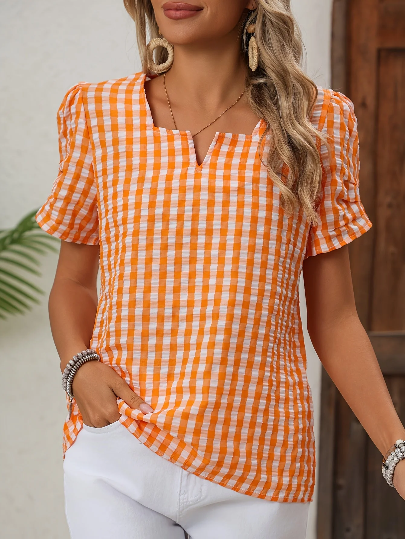 Blouse à carreaux vichy style élégant pour femme - idéale pour le printemps et l'été - Image 9
