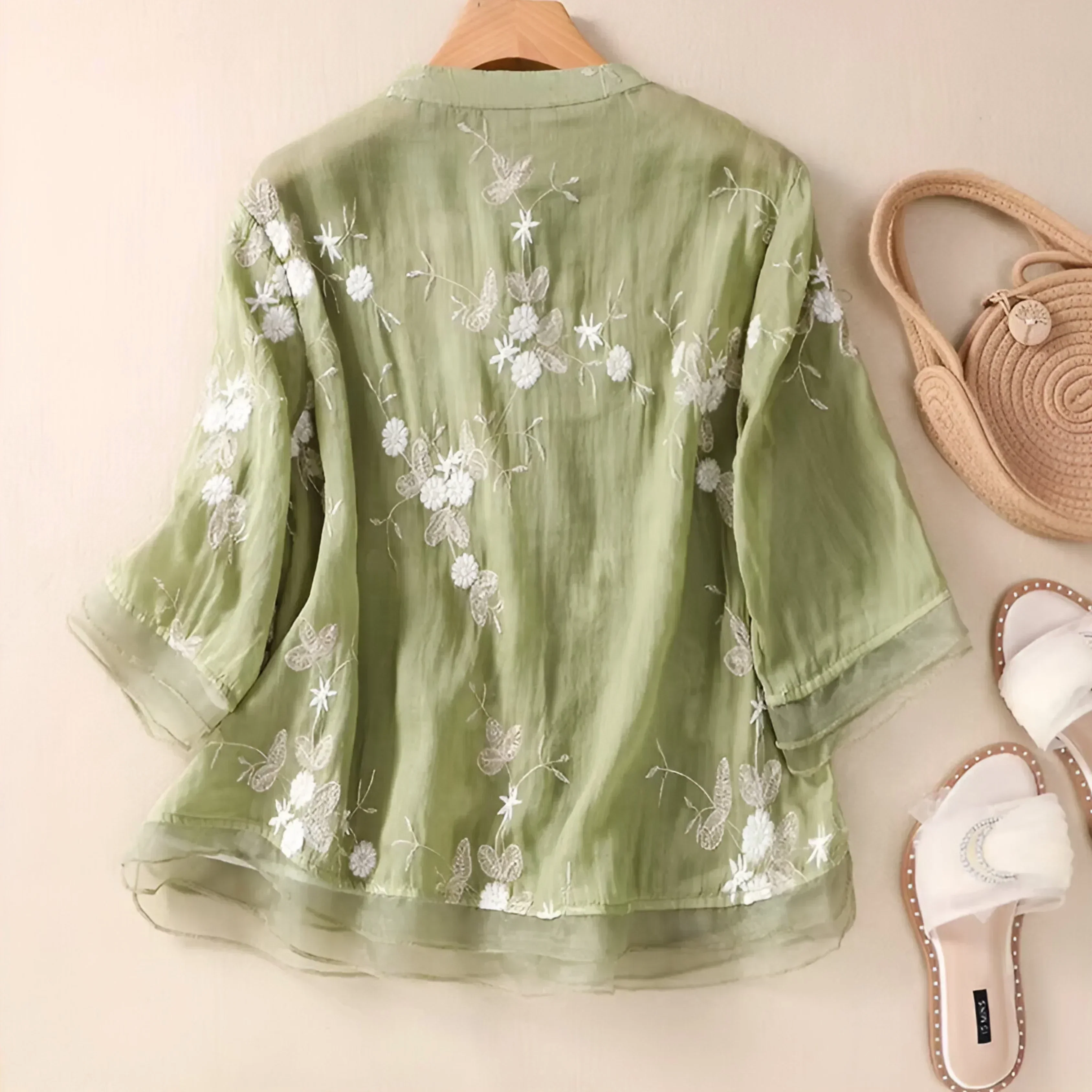 Blouse ample à broderies florales pour femme, style élégant et polyvalent - Image 3