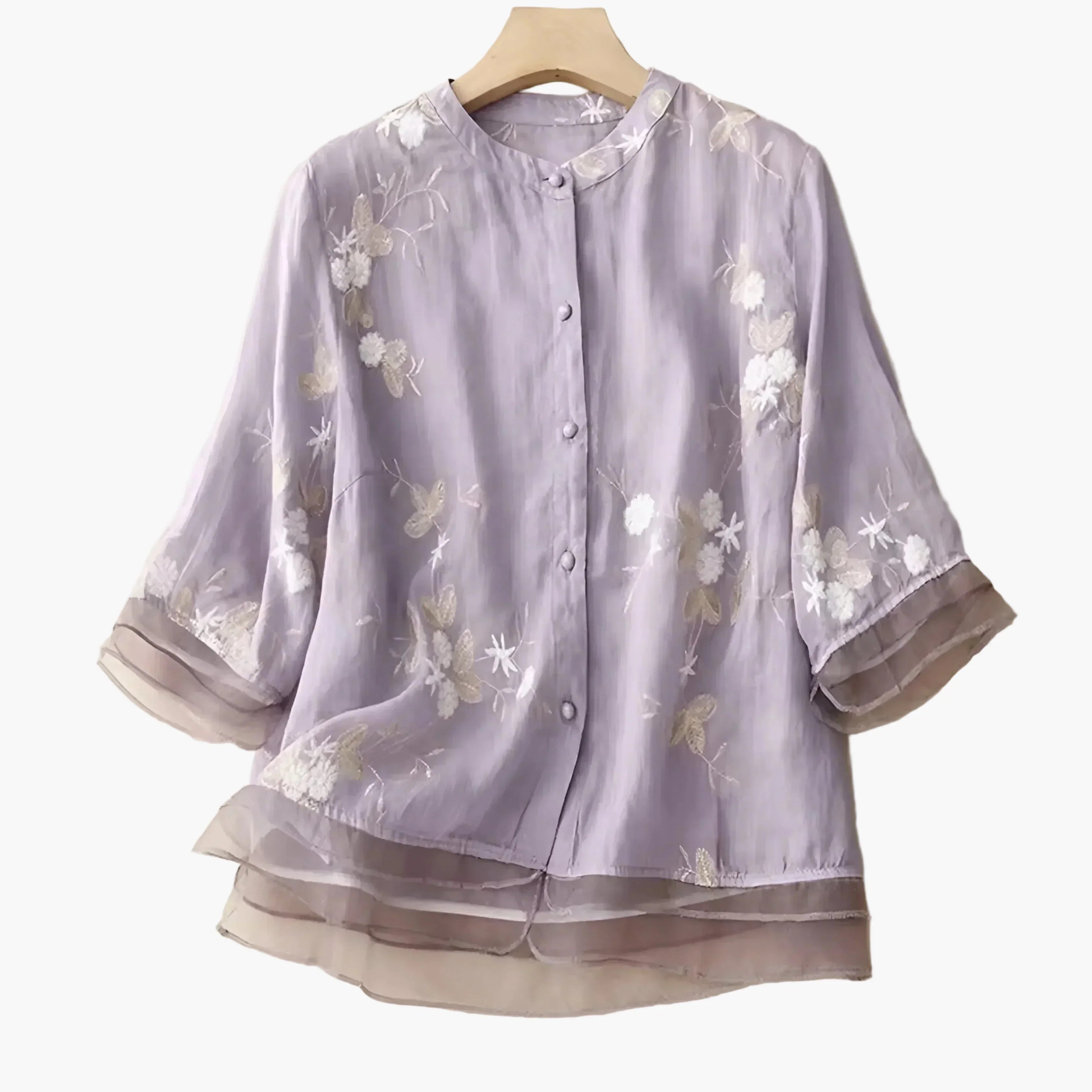 Blouse ample à broderies florales pour femme, style élégant et polyvalent - Image 9