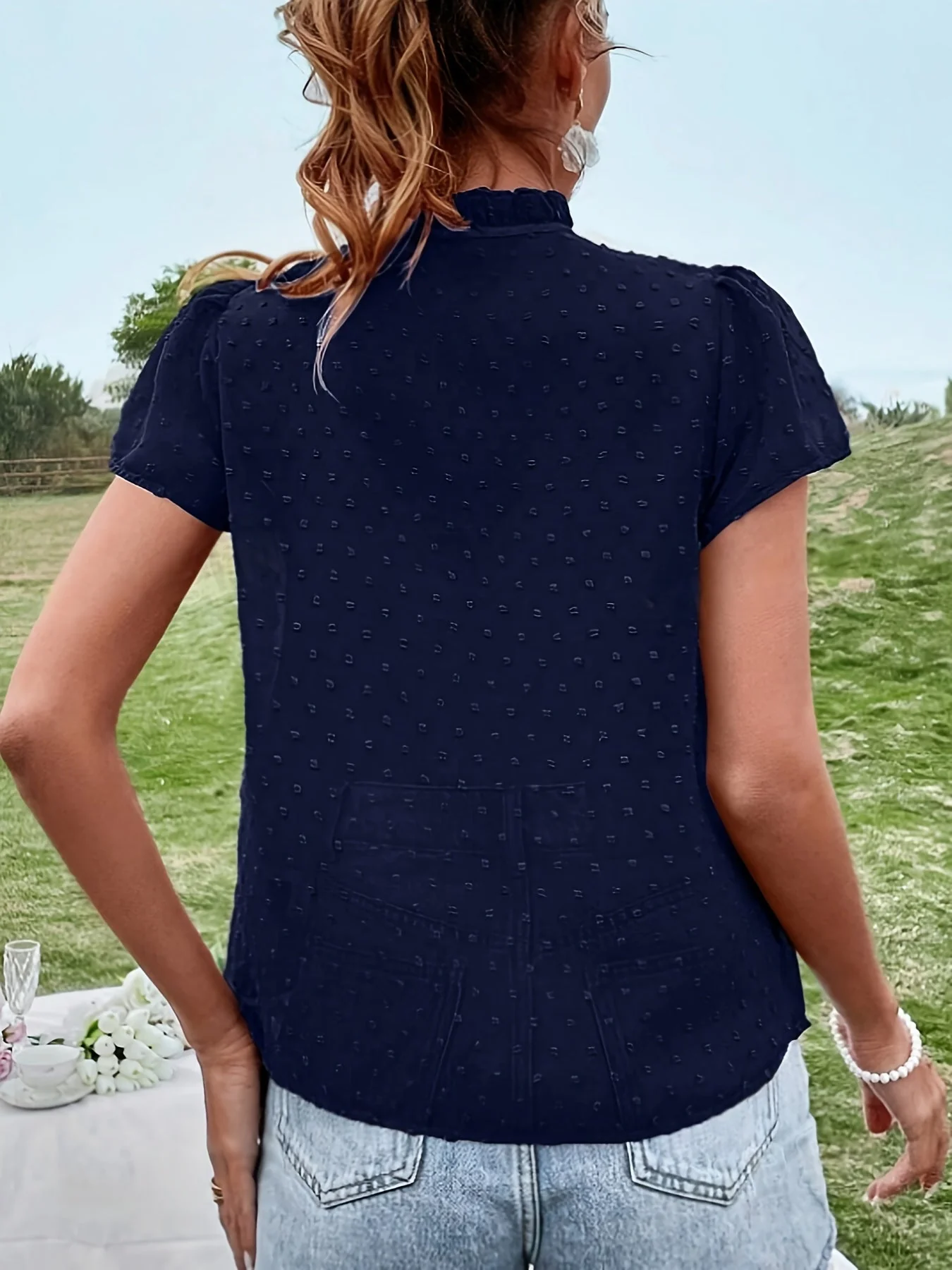 Blouse chic à col montant pour femme, style décontracté élégant, idéale pour l'été et le quotidien - Image 3