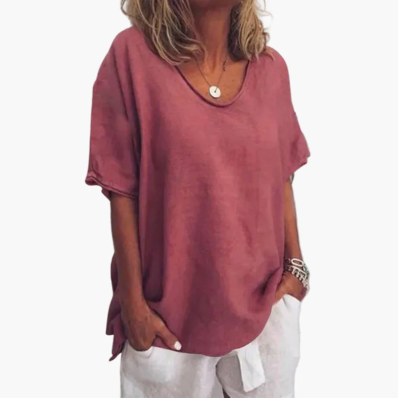 Blouse Décontractée Femme Col Rond Manches Courtes Style Estival Chic - Image 3