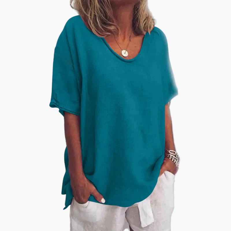 Blouse Décontractée Femme Col Rond Manches Courtes Style Estival Chic - Image 4