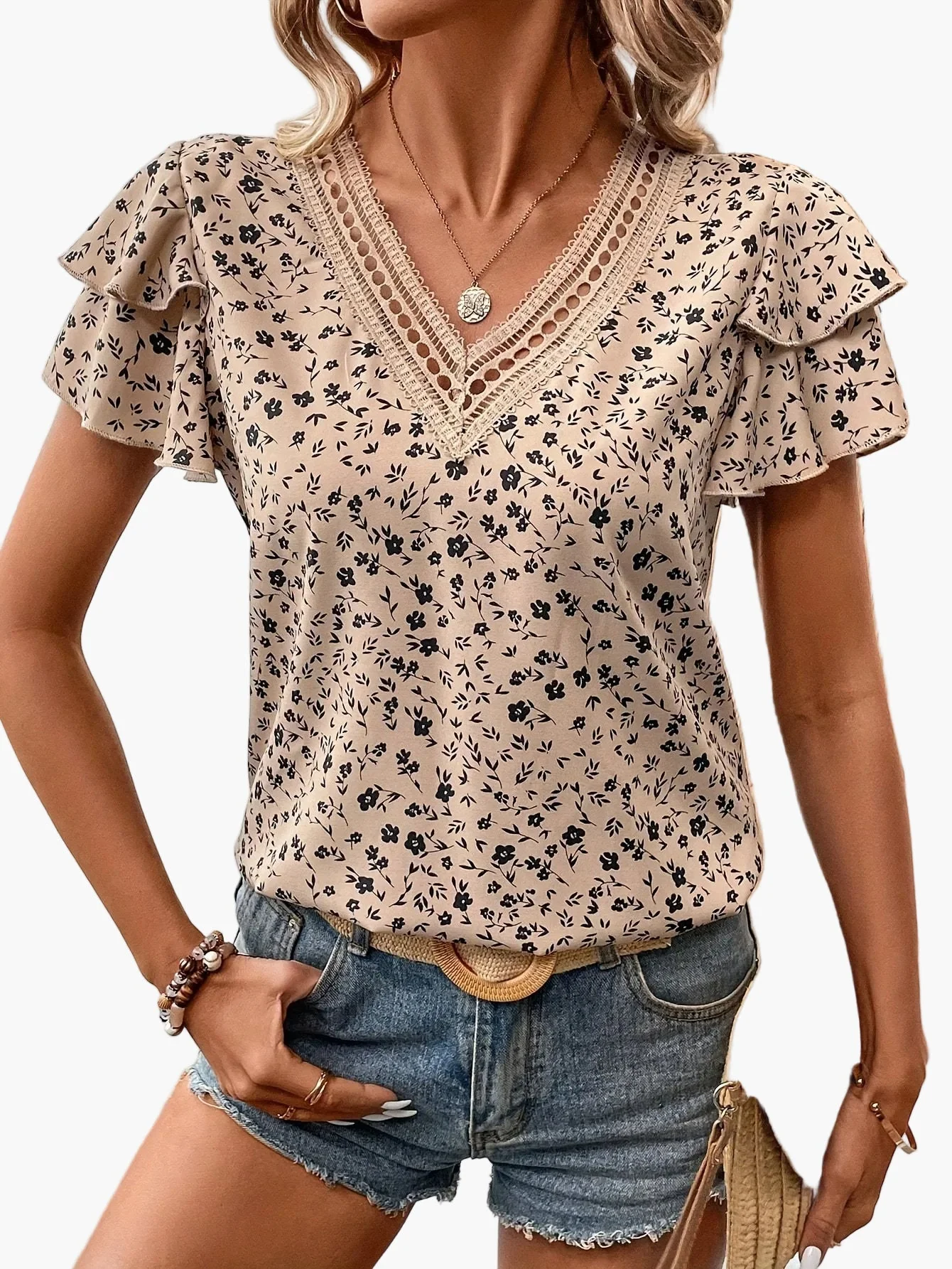 Blouse élégante pour femme à imprimé floral et manches volantées – Style décontracté chic pour le printemps et l'été - Image 5