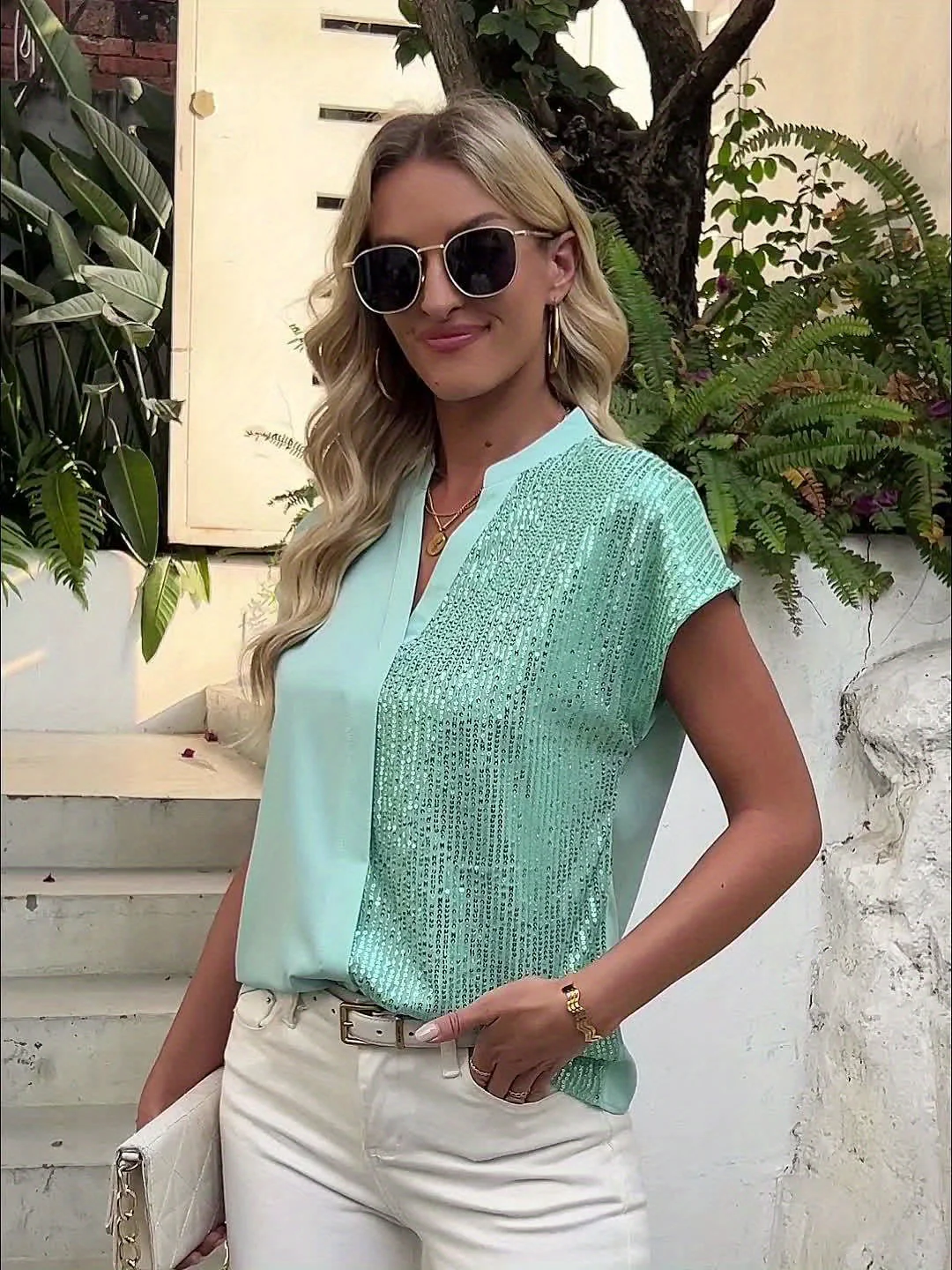 Blouse élégante femme style chic à col en V pour bureau et sorties - Image 12