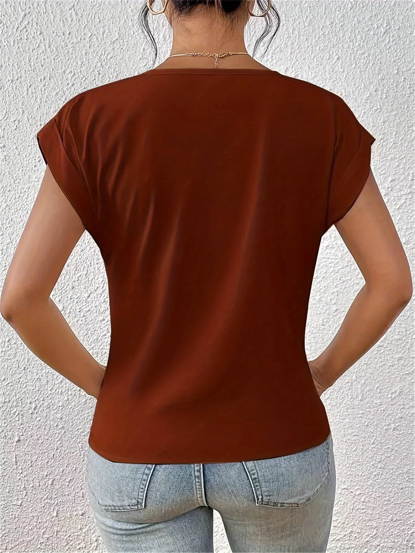 Blouse Élégante Femme Style Décontracté Col V Manches Courtes pour Bureau et Sorties - Image 10