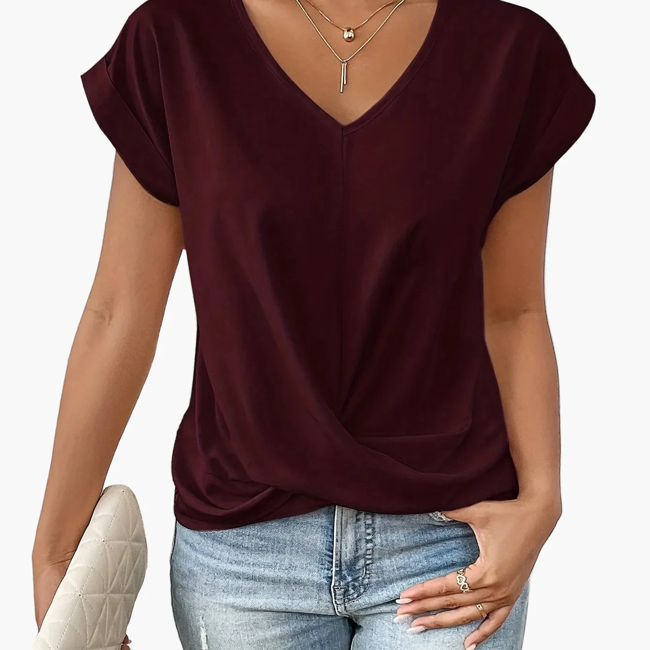 Blouse Élégante Femme Style Décontracté Col V Manches Courtes pour Bureau et Sorties - Image 12