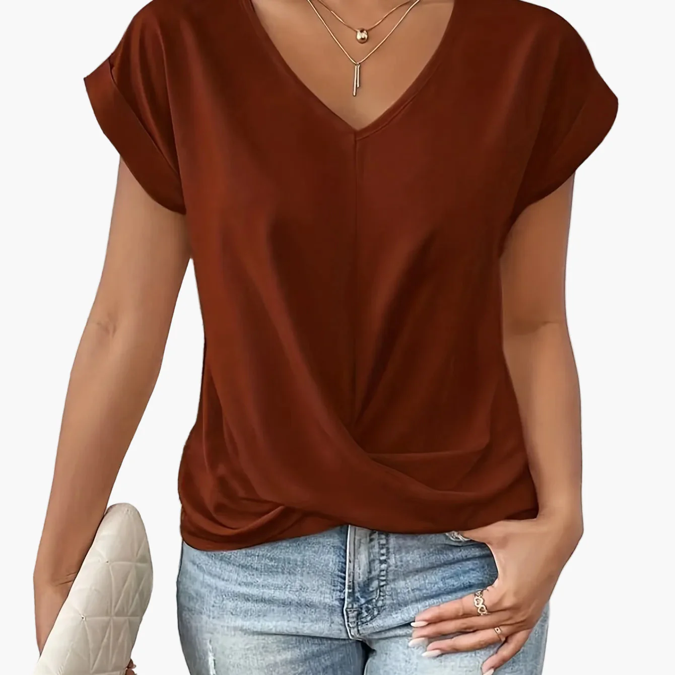 Blouse Élégante Femme Style Décontracté Col V Manches Courtes pour Bureau et Sorties - Image 13