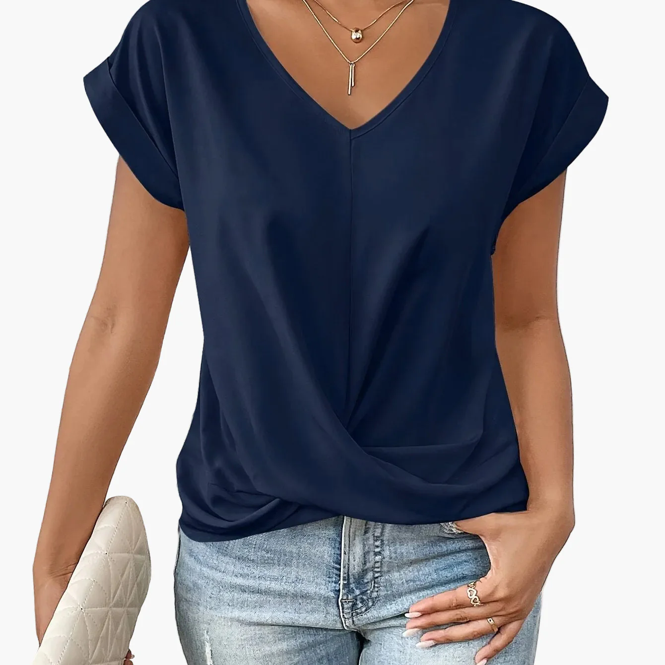 Blouse Élégante Femme Style Décontracté Col V Manches Courtes pour Bureau et Sorties - Image 14