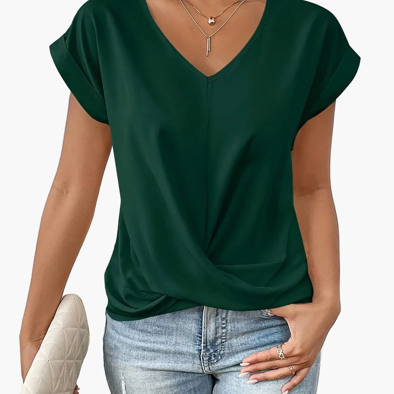 Blouse Élégante Femme Style Décontracté Col V Manches Courtes pour Bureau et Sorties - Image 15