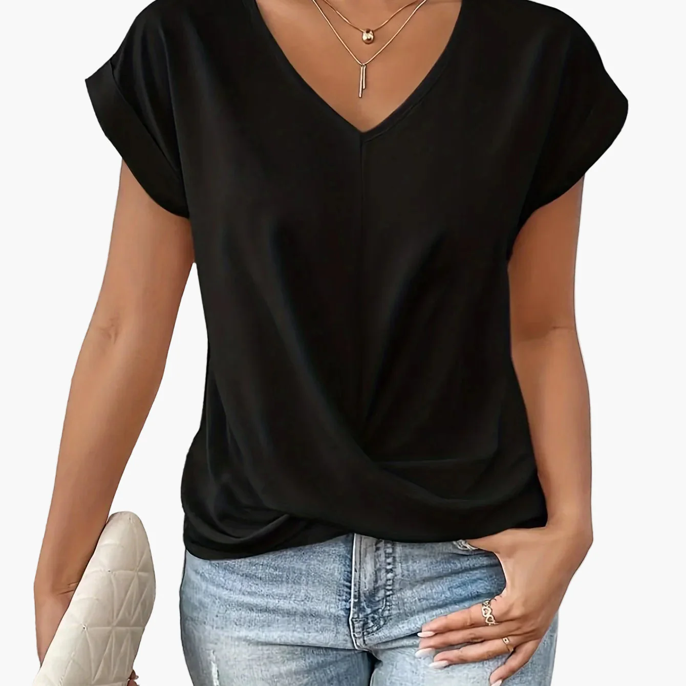 Blouse Élégante Femme Style Décontracté Col V Manches Courtes pour Bureau et Sorties - Image 16