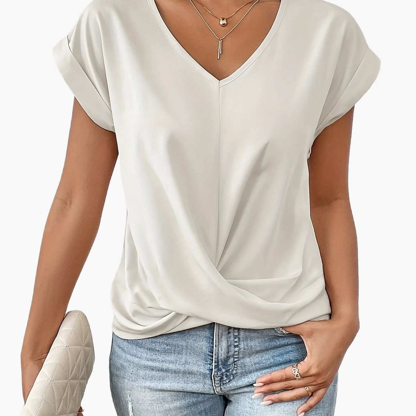 Blouse Élégante Femme Style Décontracté Col V Manches Courtes pour Bureau et Sorties - Image 18