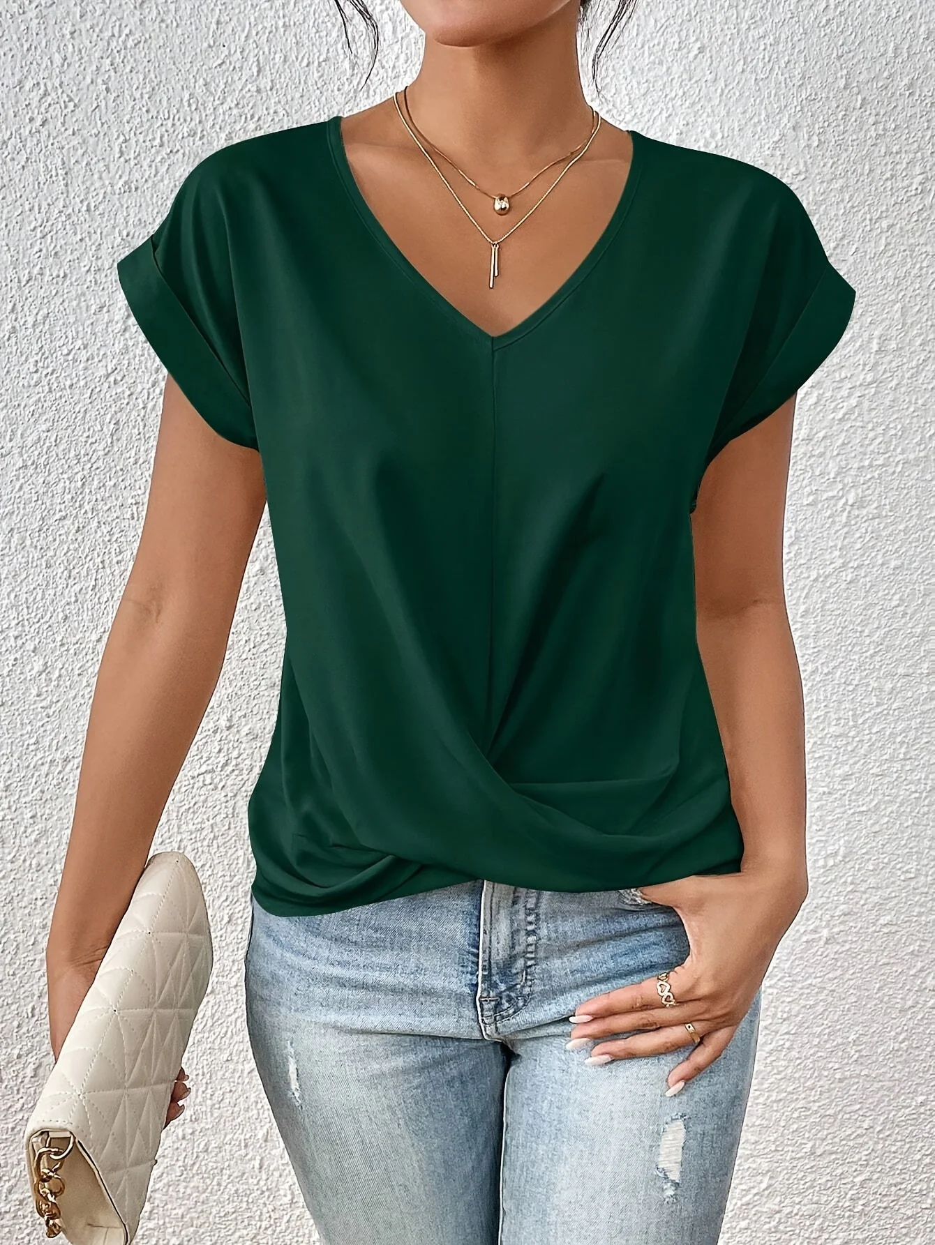 Blouse Élégante Femme Style Décontracté Col V Manches Courtes pour Bureau et Sorties - Image 5