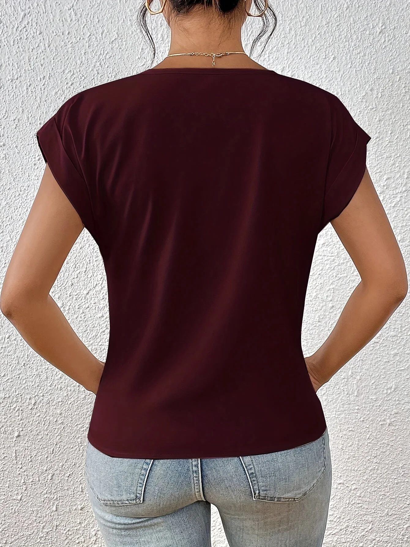 Blouse Élégante Femme Style Décontracté Col V Manches Courtes pour Bureau et Sorties - Image 9