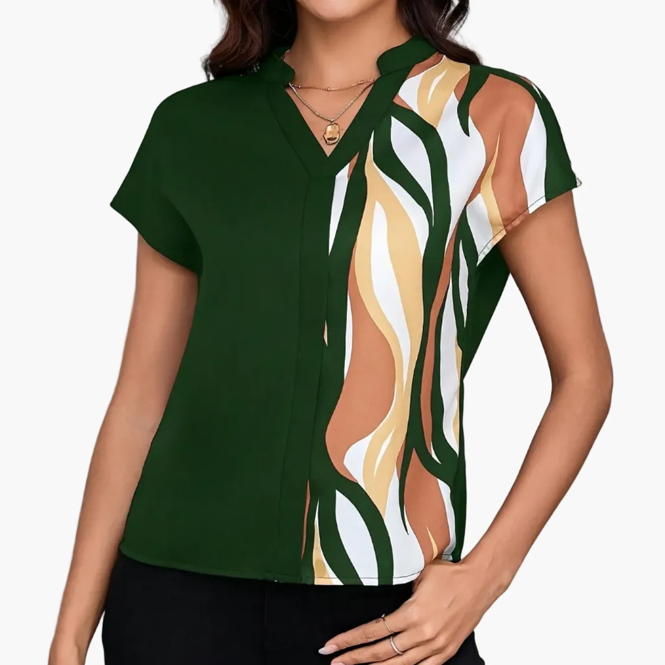 Blouse élégante femme style géométrique col en V pour bureau ou sorties - Image 6