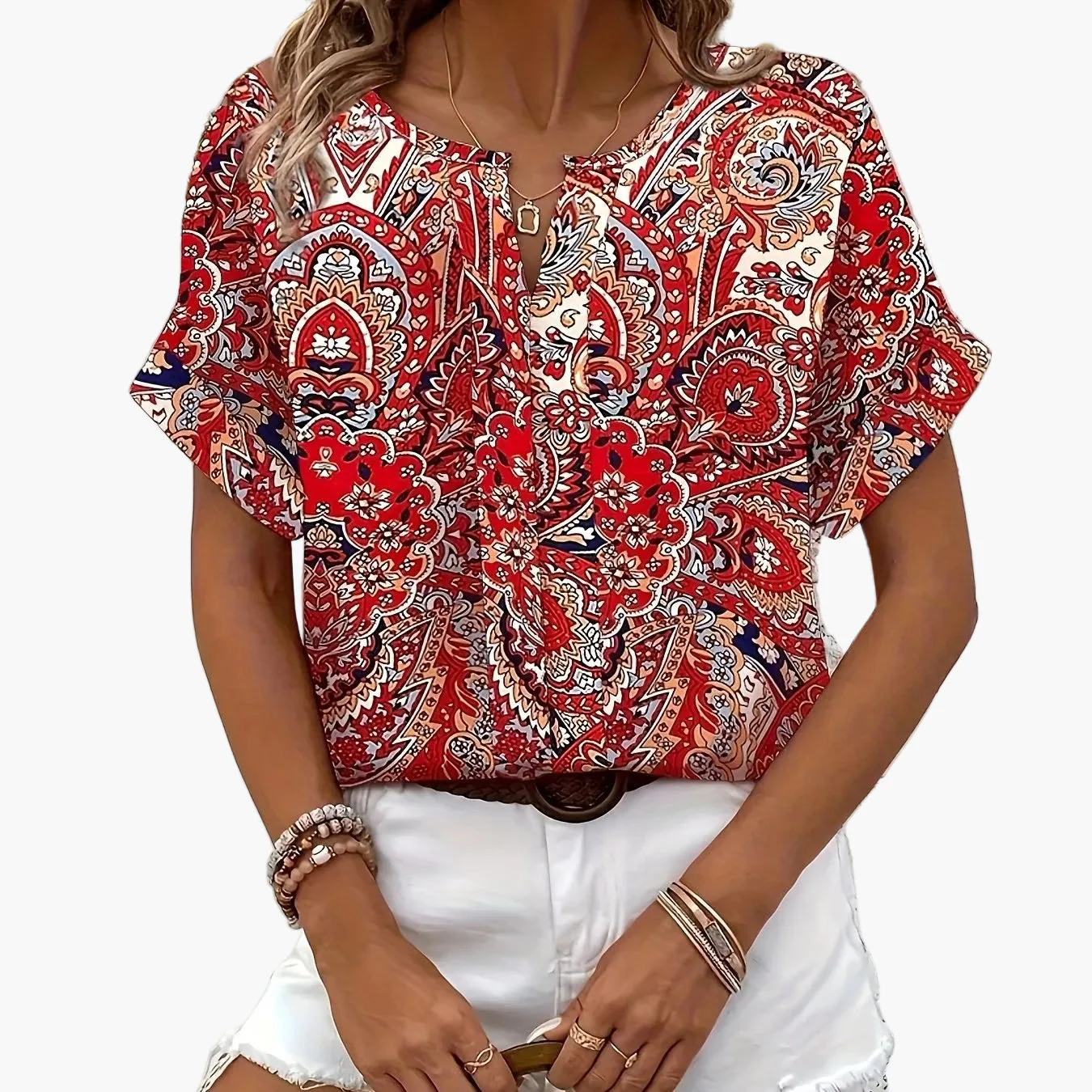 Blouse élégante imprimée manches courtes pour femme – Style décontracté chic, idéale pour l'été et le week-end - Image 11
