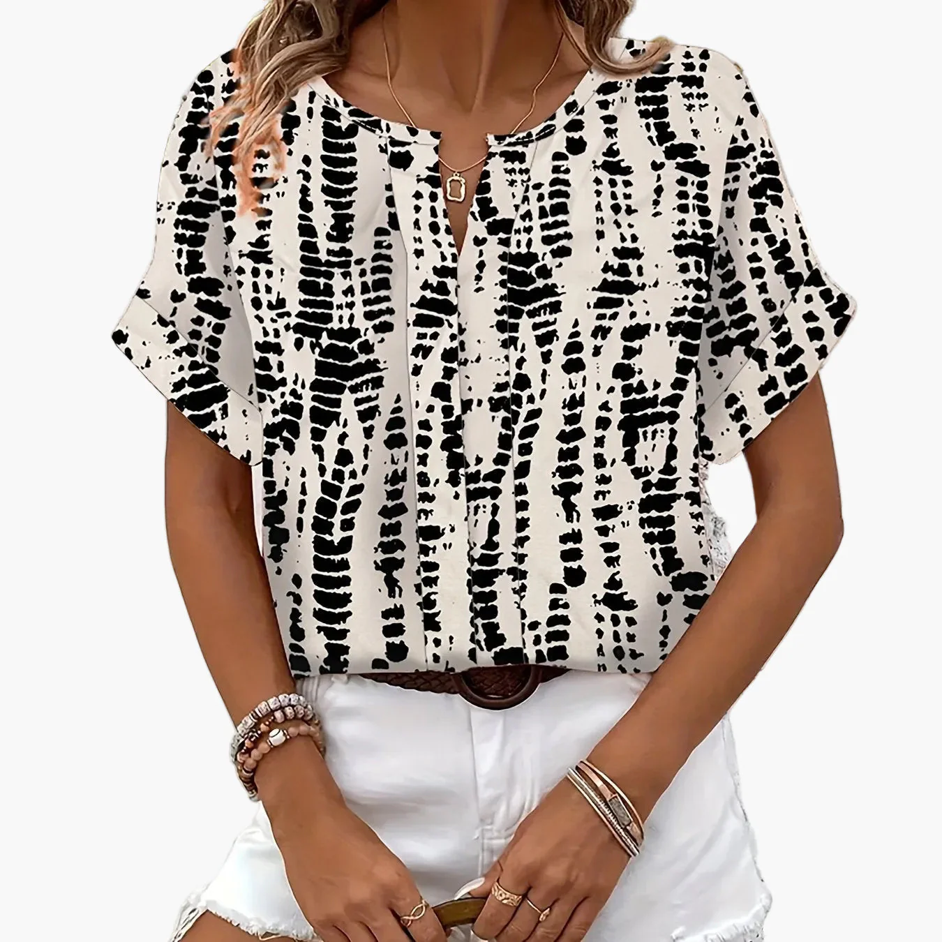 Blouse élégante imprimée manches courtes pour femme – Style décontracté chic, idéale pour l'été et le week-end - Image 12