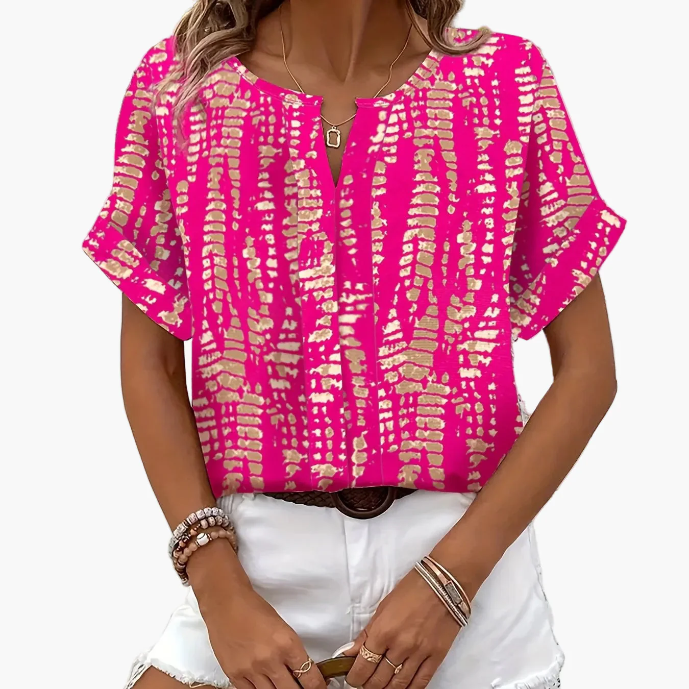 Blouse élégante imprimée manches courtes pour femme – Style décontracté chic, idéale pour l'été et le week-end - Image 14
