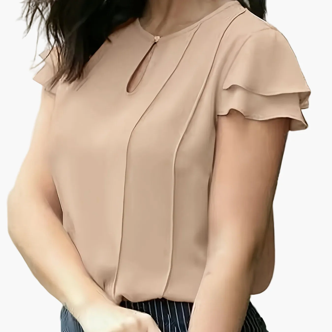 Blouse élégante à manches courtes volantées pour femme, style bureau et sorties - Image 11