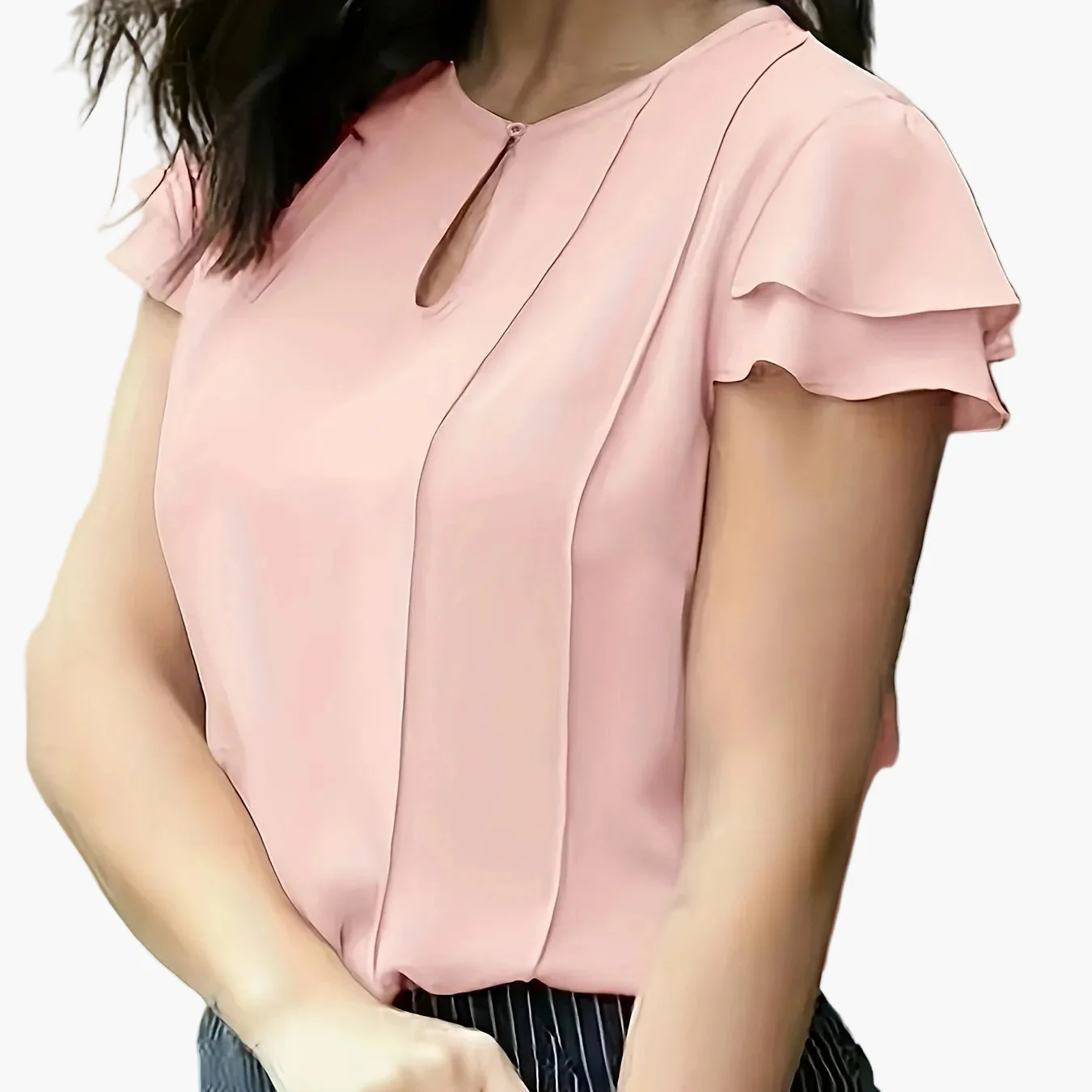 Blouse élégante à manches courtes volantées pour femme, style bureau et sorties - Image 12